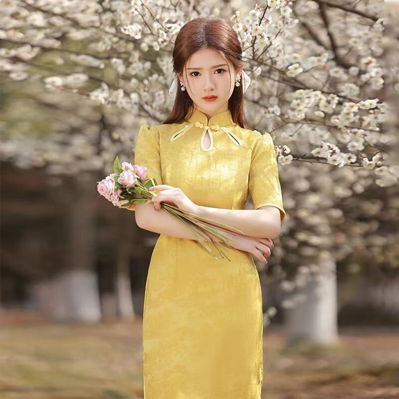 nlmc旗袍高档送考家长 高档夏季薄款中考绿色2023新款高考寓意旗开得