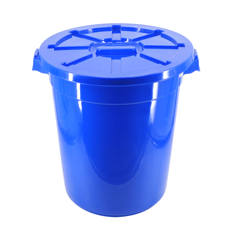 益美得 圆形大号水桶塑料垃圾桶储物桶商用户外带盖工业用大桶 150L蓝色(底部带轮）