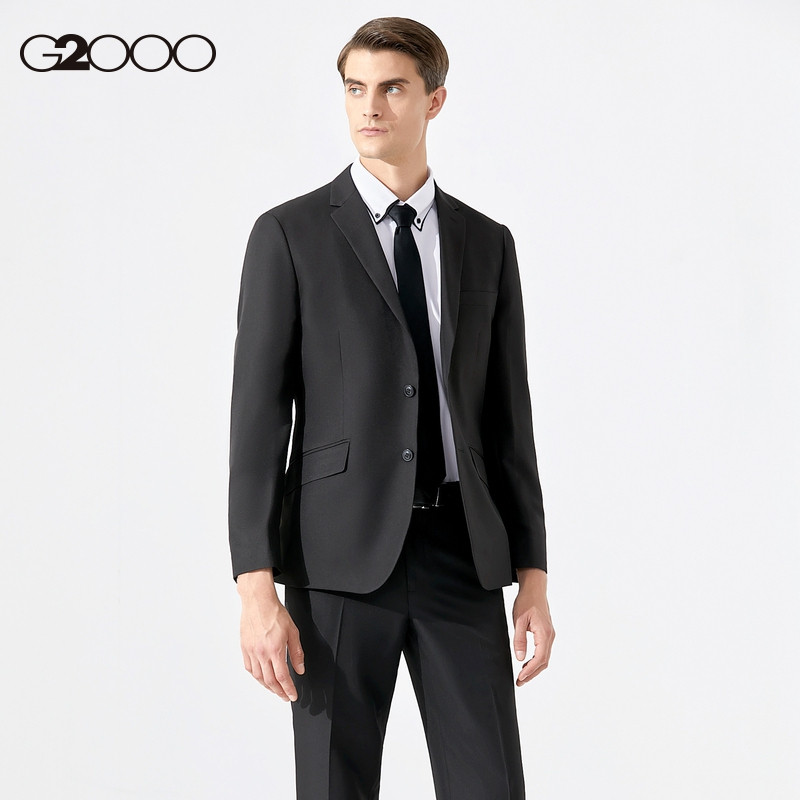 G2000男装商务平驳领西服三防面料可机洗西装外套11010814 黑色-防水防污防油-修身剪裁 48/170