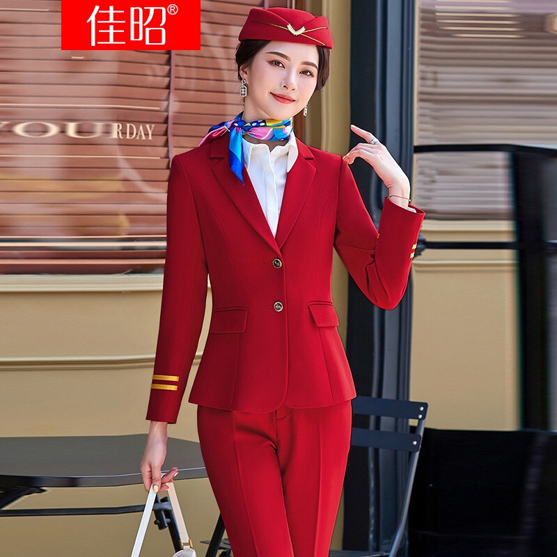 佳昭 空姐制服职业红色西装外套女春秋新款气质女神范高铁乘务员工作