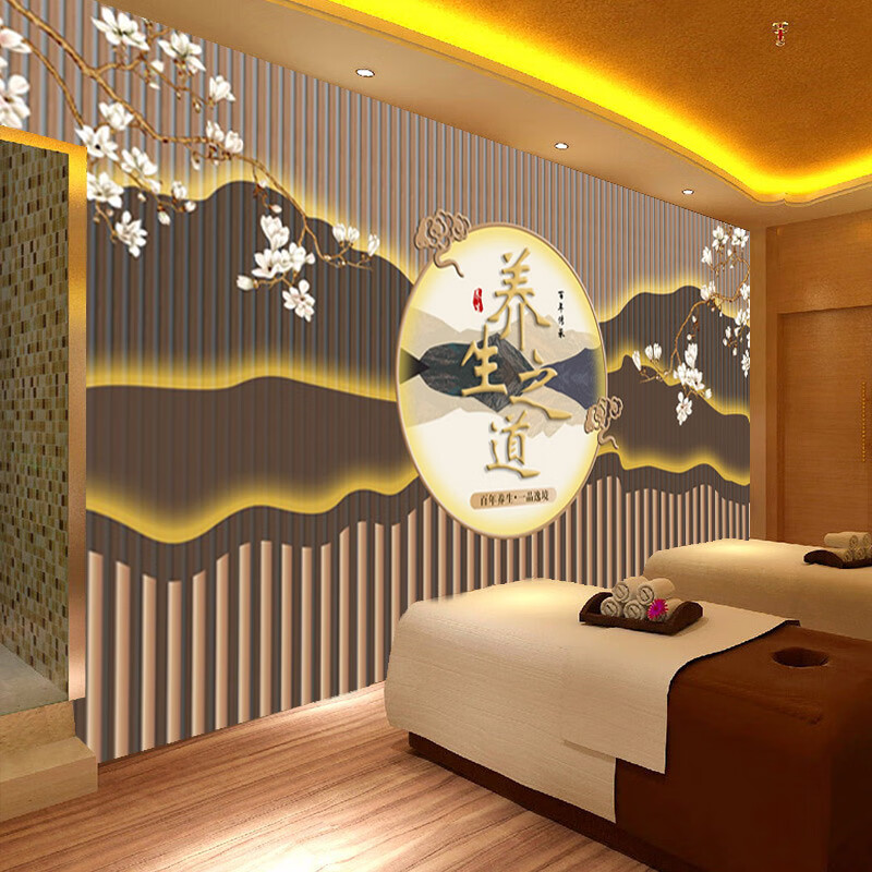 妙普乐 中医养生馆会所背景墙 美容院会所前台装饰壁纸中医养生背景