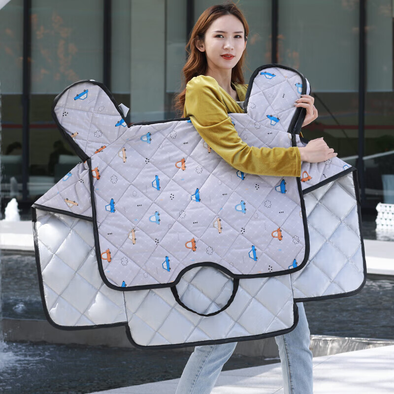 陌芯雨夏季电瓶车挡风罩防晒遮阳电动摩托车挡风被夏天防风防水防雨薄款 超声波PU连体款+拉链开合把套-灰