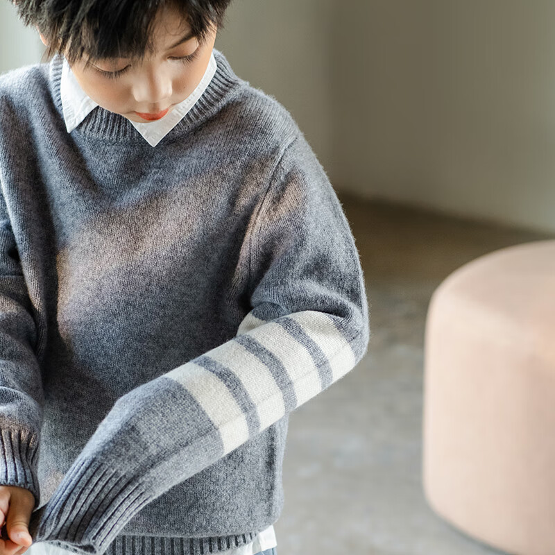 至无稻儿童加厚羊毛衫秋冬半高圆领男童女童宝宝套头毛衣打底针织羊毛衫 原驼色 170 CM