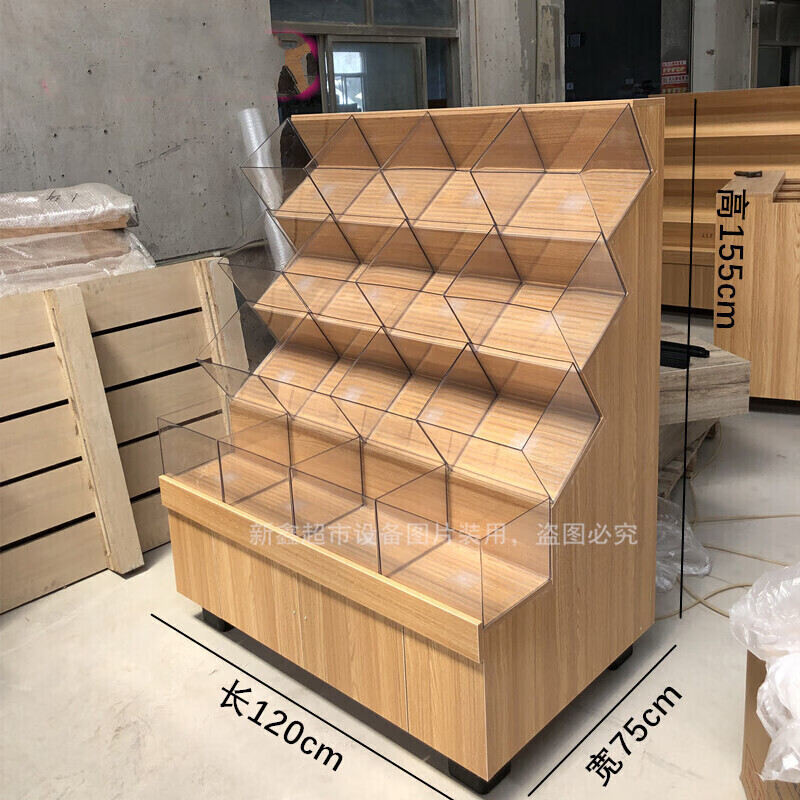 圣牧创年货 超市木四层散称零食柜散装休闲食品糖果饼干干货货架圆形