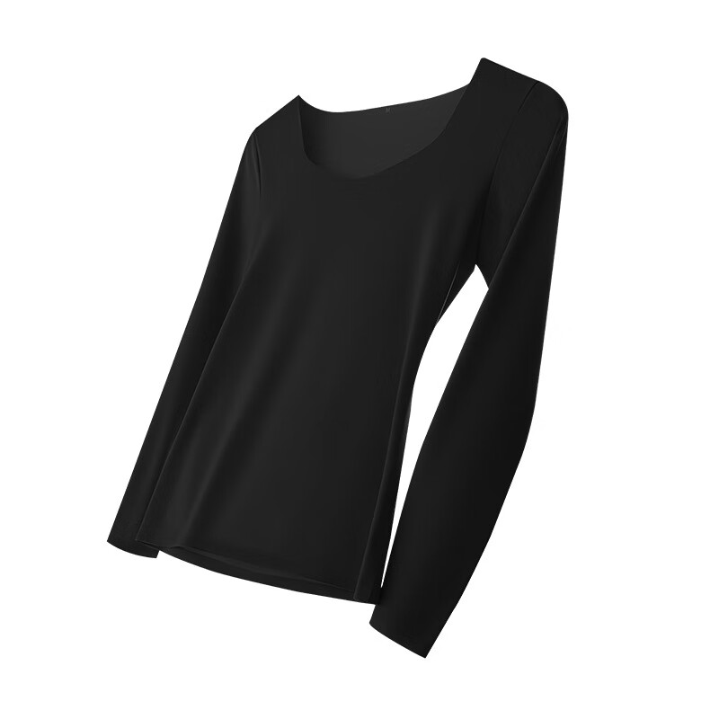 佧森滋保暖内衣女带胸垫薄款秋衣无痕肌底衣秋冬季打底衫上衣外穿保暖衣 黑色(带罩杯) XL-2XL【120-145斤】