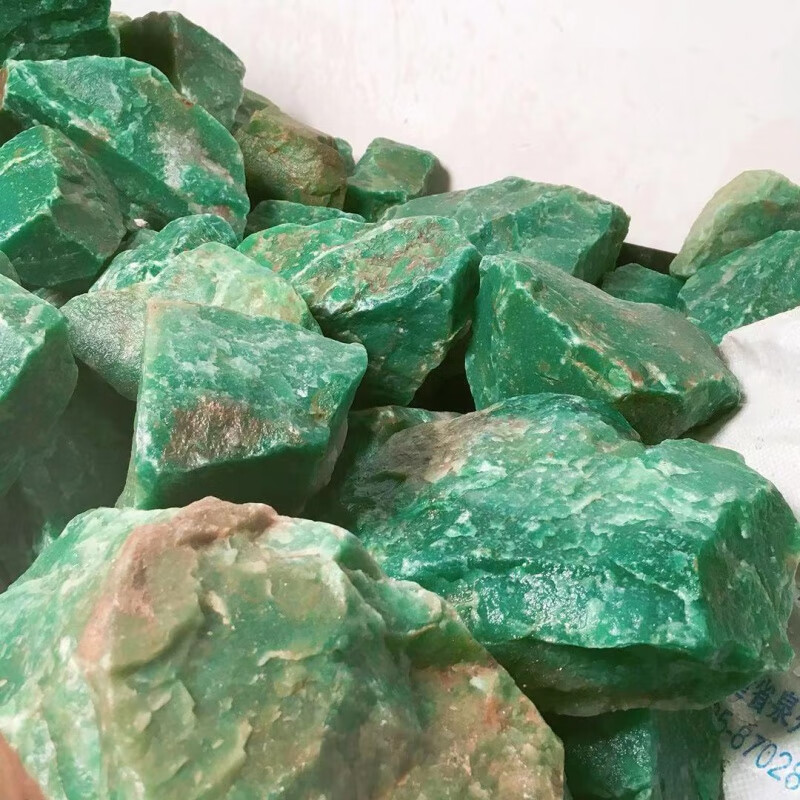 展缘6a玉石东陵玉奇石摆件观赏石毛料绿玉手镯珠宝手链原石 一公斤(约