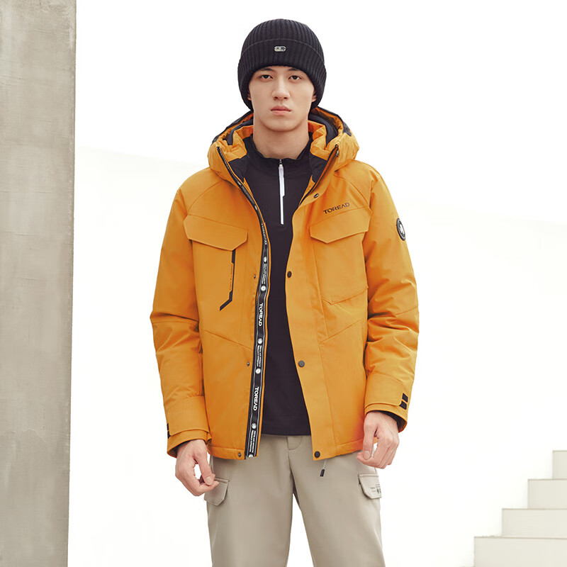 探路者（TOREAD）【暴雪】羽绒服男保暖抗寒防风鹅绒外套户外防泼水锁温科技防寒服 云杉橘 鹅绒 S (165) 抗寒-30℃