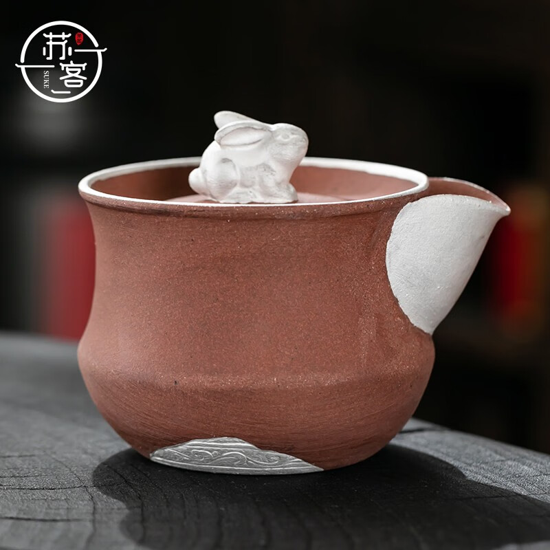 苏客老岩泥鎏银手抓壶茶壶陶瓷单壶大号老式家用办公高档泡茶功夫茶具