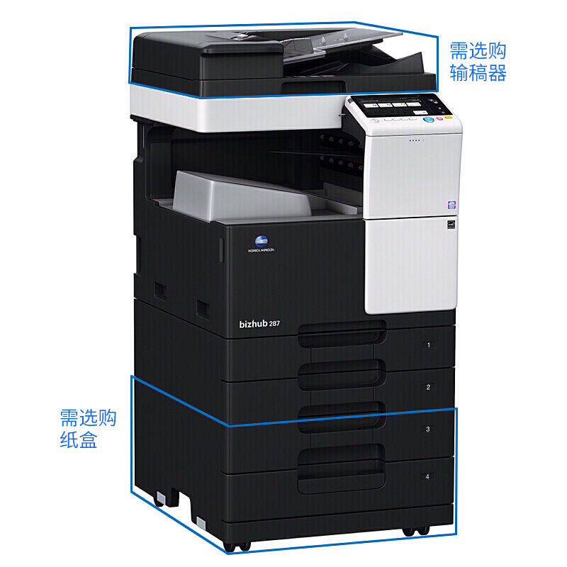 柯尼卡美能达 konica minolta bizhub 287 a3黑白多功能复合机(双面