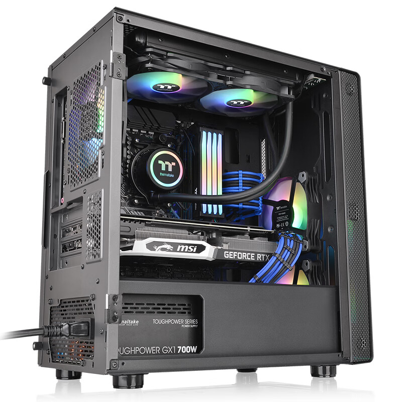 tt(thermaltake)启航者a1 钛灰银 mini小机箱水冷电脑主机(支持matx
