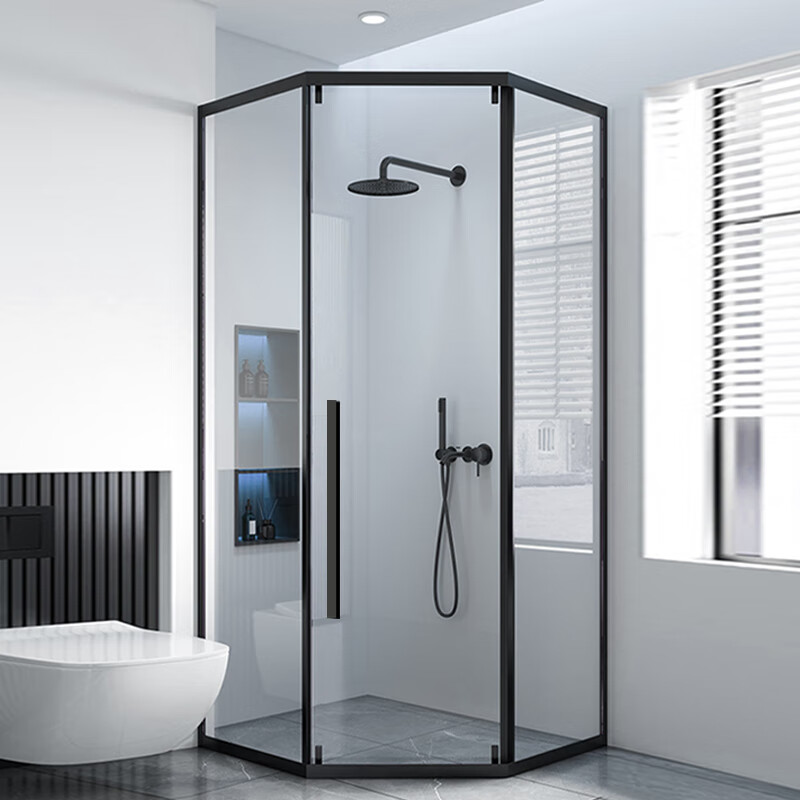 仁聚益钻石型移门淋浴房卫生间隔断玻璃门浴室干湿分离浴屏洗澡间推