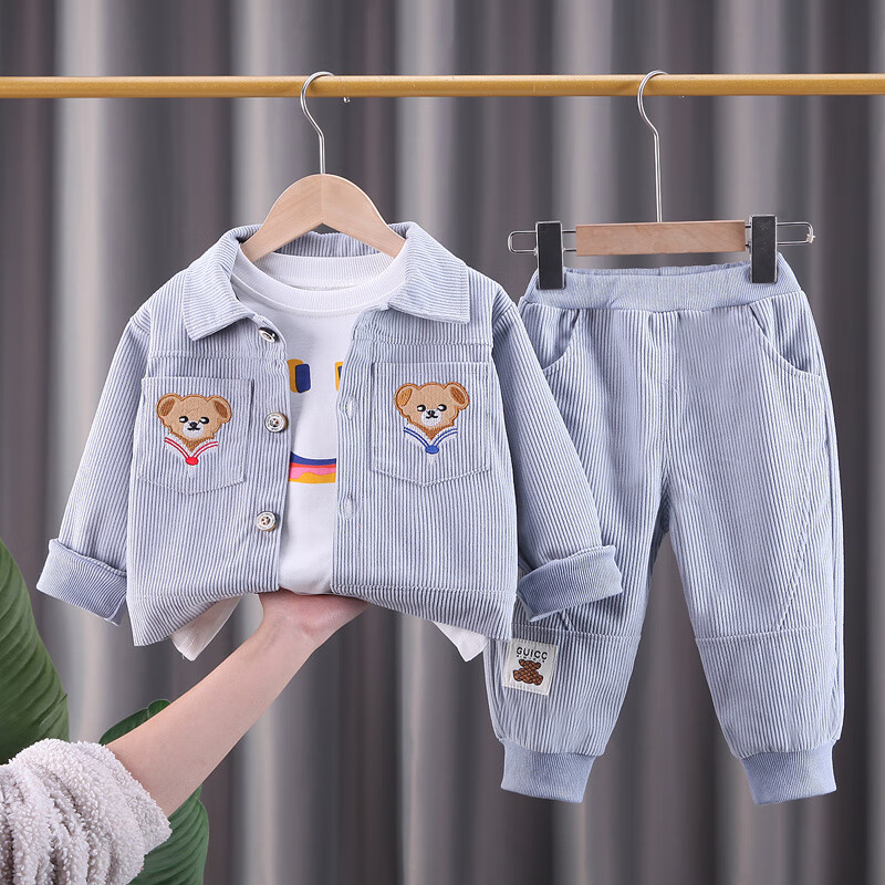 格素凡2024新款男宝宝三件套春秋装套装婴幼儿童0-5岁小孩衣服休闲潮