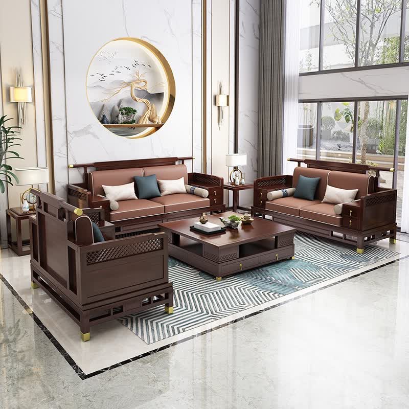 新中式沙发组合家具现代简约轻奢大小户型紫金檀木客厅实木沙发 独立