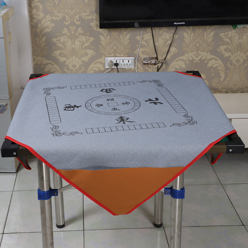 麻将桌布家用加厚麻将垫大号1—1.2米皮革防滑消音正方形带兜 灰色 1.2mX1.2m