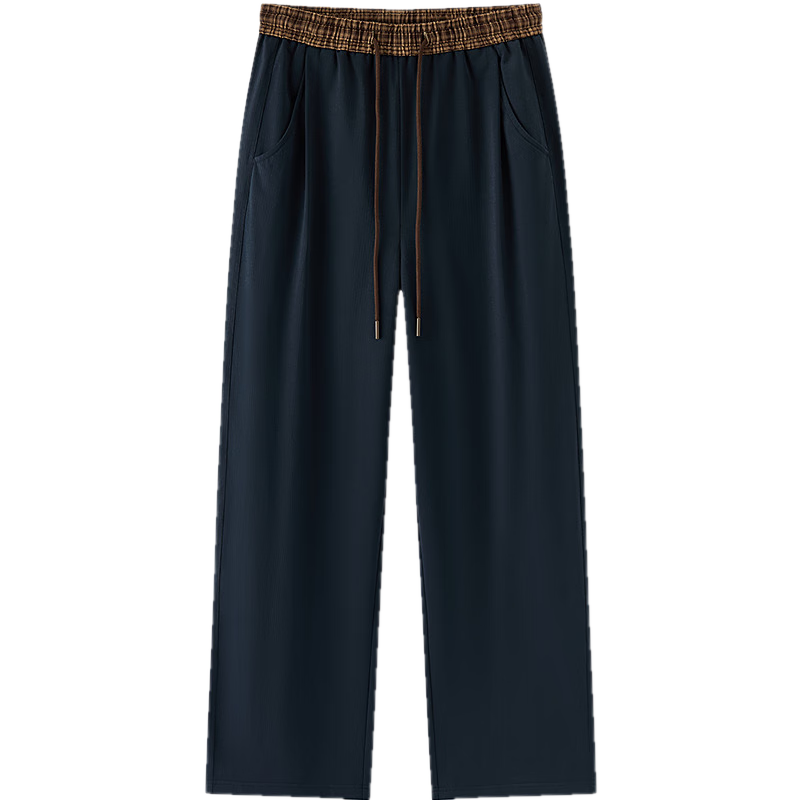 森馬（Semir）休閑褲女時(shí)尚打褶闊腿褲2025新款夏季氣質(zhì)格子肌理彎刀褲慵懶 深藍(lán)80801 M