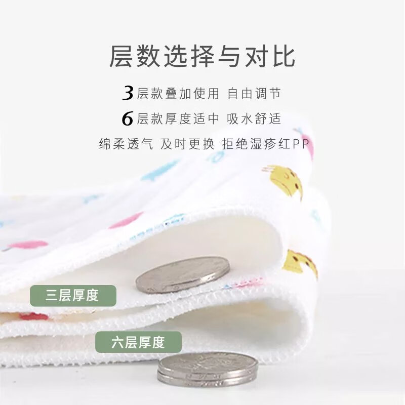 【现发】纱布尿布表层夏季宝宝用品戒子介子布新生儿可洗尿片 白色【M码32*12cm】 10条装 3层
