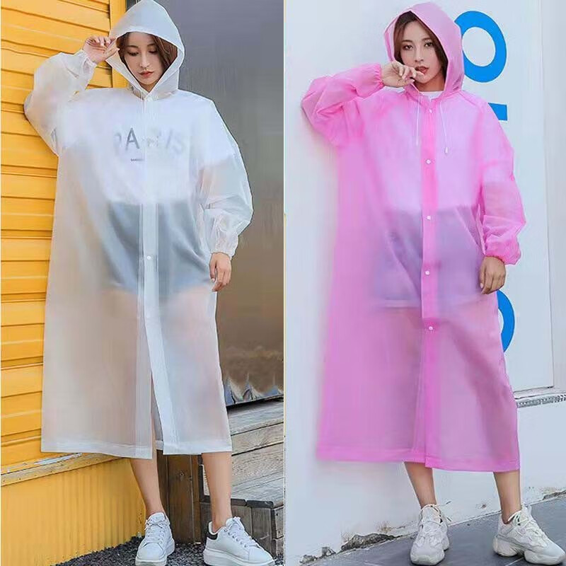 暖怡路 2件装非一次性EVA雨衣外套男女通用便携式防水户外旅游连体雨衣非一次性雨披可重复使用 1件白色+1件粉色 2件装