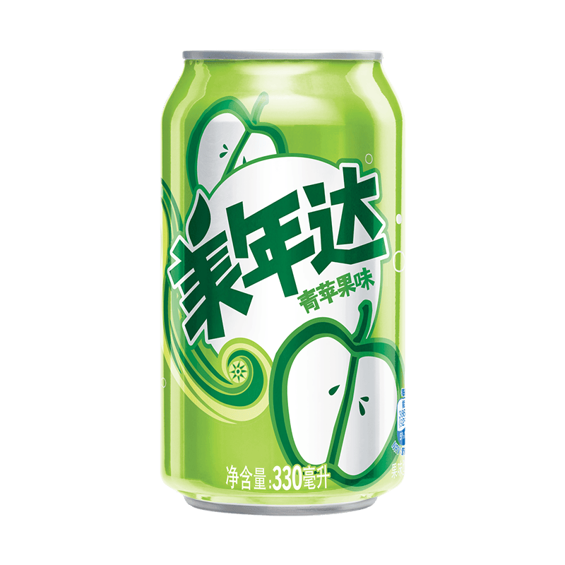 拍2件美年达可乐mirinda青苹果味汽水碳酸饮料330ml24罐整箱装新老