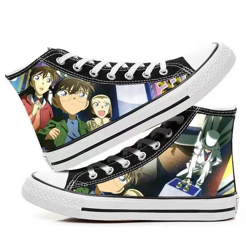 旋昱名侦探柯南鞋子工藤新一灰原哀学生涂鸦印花高帮百搭卡通帆布鞋子