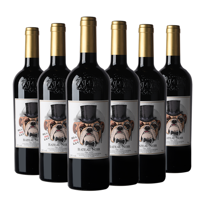 黑舰（Bateau Noir）法国朗格多克原瓶进口斗牛犬229干红葡萄酒红酒750ml*6瓶送酒杯