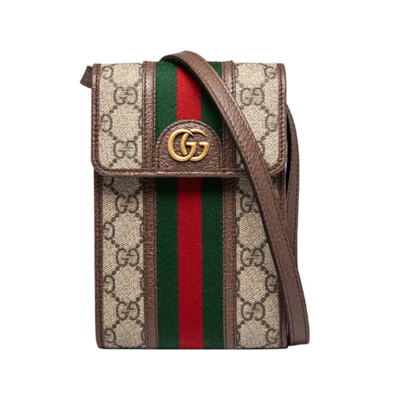 gucci 古驰 女士经典gg老花条纹手机包竖版单肩斜挎包 乌木色 tu