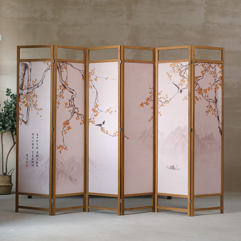 菩本家 新中式家居办公书房养生馆折叠可移动屏风隔断玄关 图案一 180