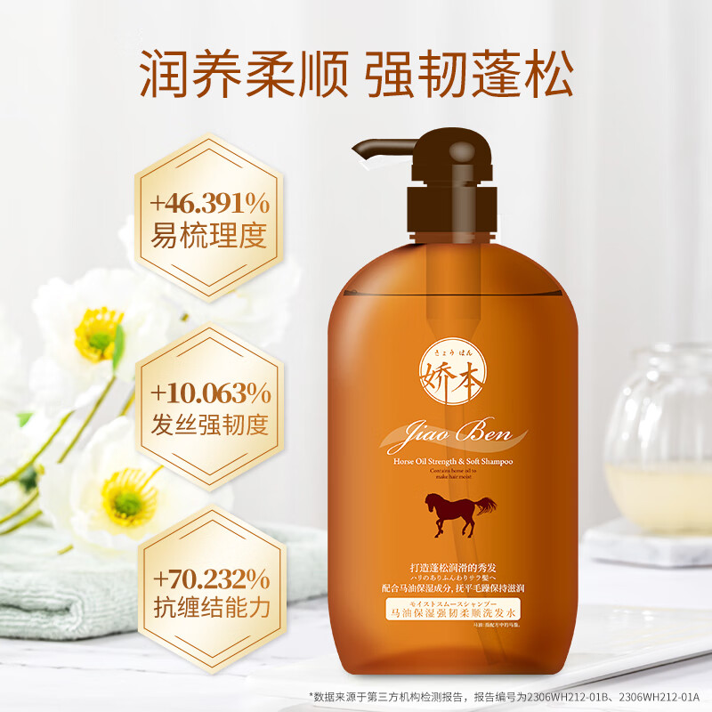娇本 中日友好医院研制清爽柔顺强韧发丝无硅油马油洗发水生日礼物 马油洗发水2瓶 男女成人通用