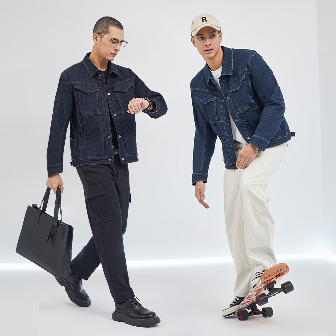 90分男装时尚潮流百搭翻领牛仔服休闲夹克外套 水洗蓝 L(175/96A适合65-70kg偏大)