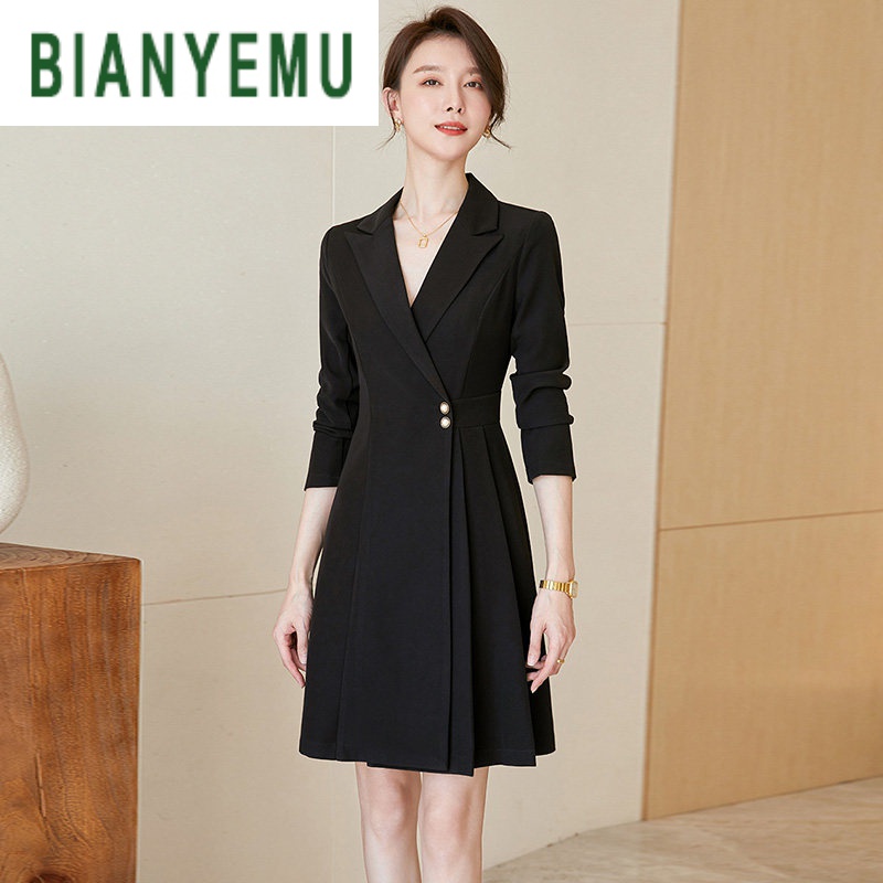 bianyemu职业装女法式温柔风气质连衣裙感西装百褶裙勤美容师工作服