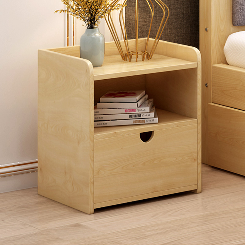 实木简易床头柜简约现代置物架床边小柜子储物柜多功能床头收纳柜 原木色 组装