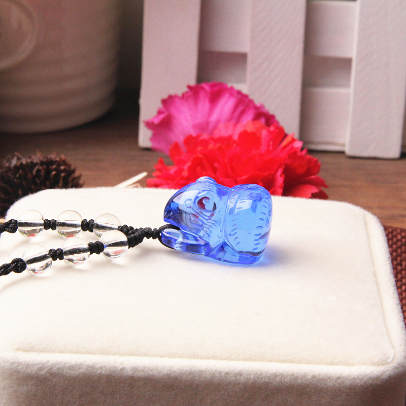 精雕蓝水晶老鼠吊坠项坠 生肖蓝色水晶鼠挂坠项链男女鼠吊坠 图片色