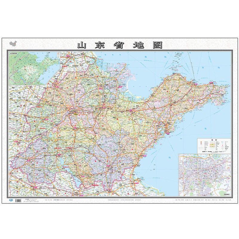 2023年新 山东省地图 106*76厘米 覆膜防水 政区交通地形