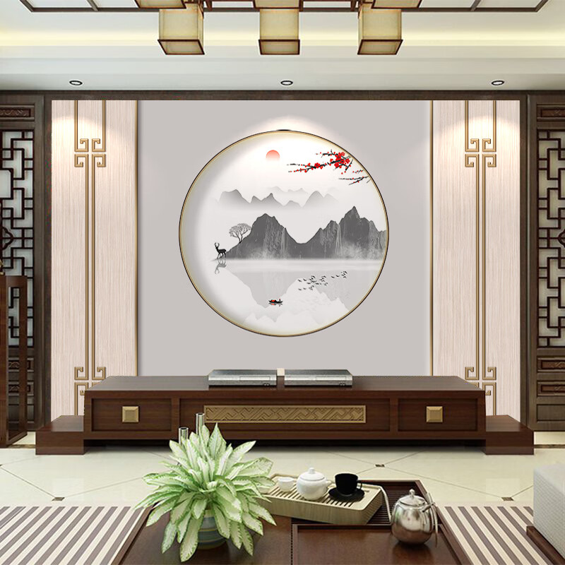 客厅电视背景墙壁纸古典花鸟背景墙墙布定制壁画3d墙纸 亮面真丝布艺