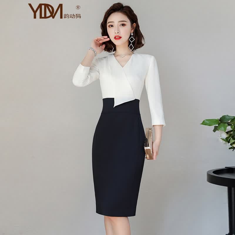 动犸春秋季新款女职业连衣裙女时尚显瘦包臀裙长袖ol工作服女品牌女装