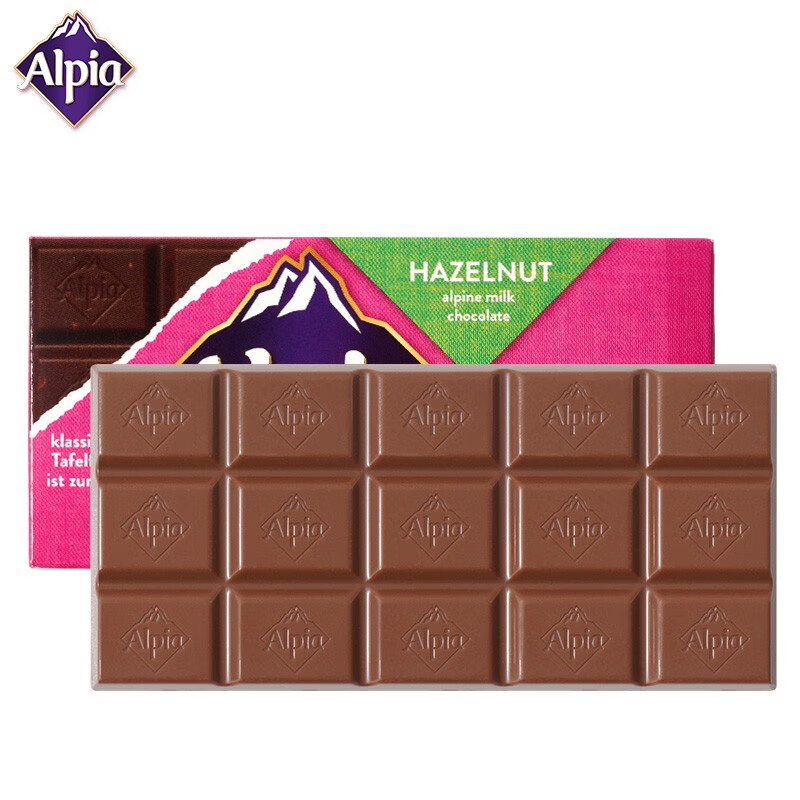 Alpia德国进口牛奶巧克力经典排块8口味 糖果零食伴手礼100g 榛仁巧克力