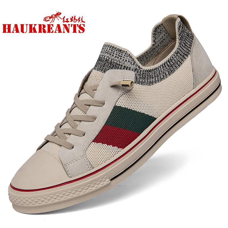 汉克红蚂蚁真牛皮板鞋男春秋新款百搭简约透气休闲小白鞋子男软底防滑