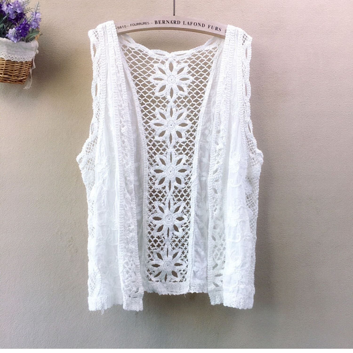 金彩潼星开衫马夹小背心春秋款钩花镂空马甲女士精品夏季韩版百搭无袖