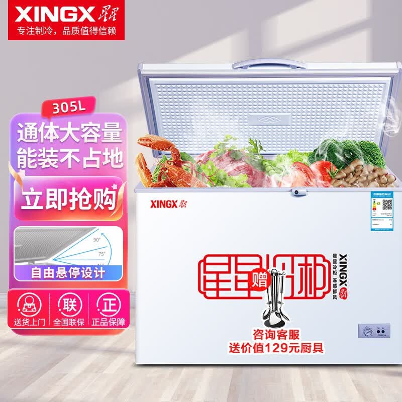 星星（XINGX）冰柜小型家用商用大容量卧式冷柜顶开门节能冷藏冷冻冷柜 【推荐】305升大容量高性价BD/BC-305E属于什么档次？