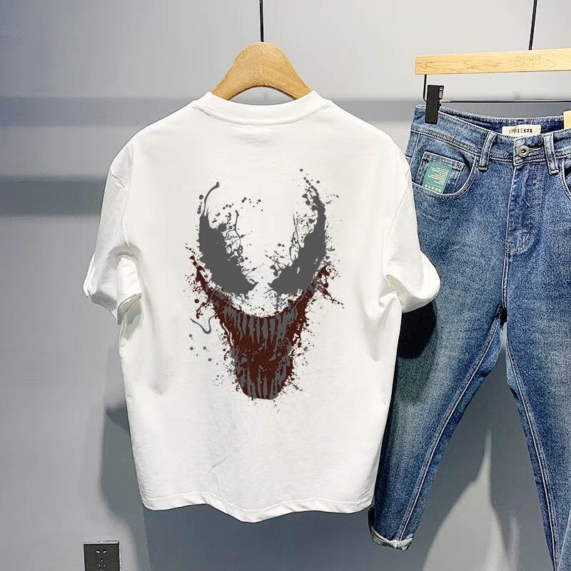 rindu马克白毒液重磅精梳棉短袖男情侣装ins超火短袖体恤 毒液白色 s