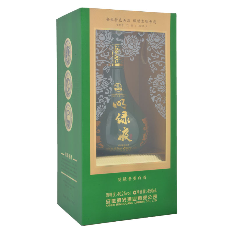 明光酒明绿液酒 明绿香型 白酒40.2度1瓶 450ml 绿瓶 整箱4瓶 40.2度 450mL 4瓶 整箱包装