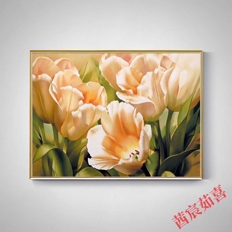 郁金香餐厅装饰画现代美式轻奢挂画客厅卧室床头玄关壁画花卉油画