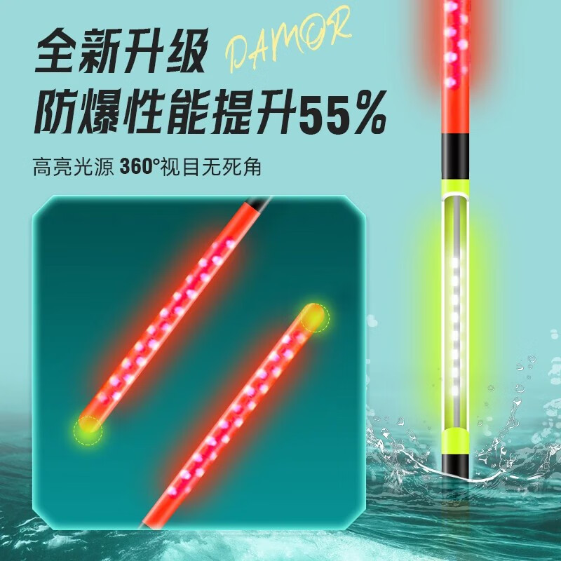 达摩浮漂新品夜光漂日夜两用智能鱼漂咬钩变色高灵敏感应电子漂DP-01 DP-01(发光7目变色3目) 4号