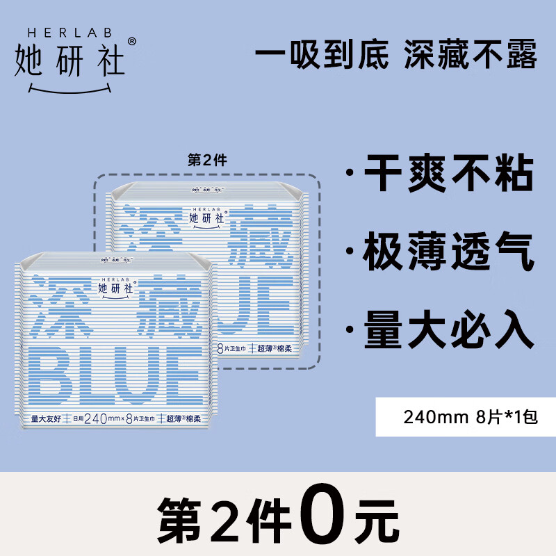 她研社（Herlab ）深藏blue卫生巾 日用240mm8片 量多日用 超薄 瞬吸 透气姨妈巾使用感如何?