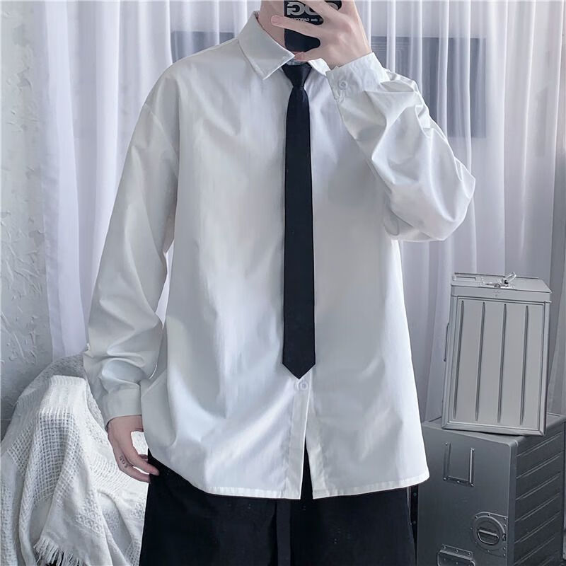 予愿学院风套装男日系薄款jk衬衫初高中学生纯白衬衫男长袖潮流宽松