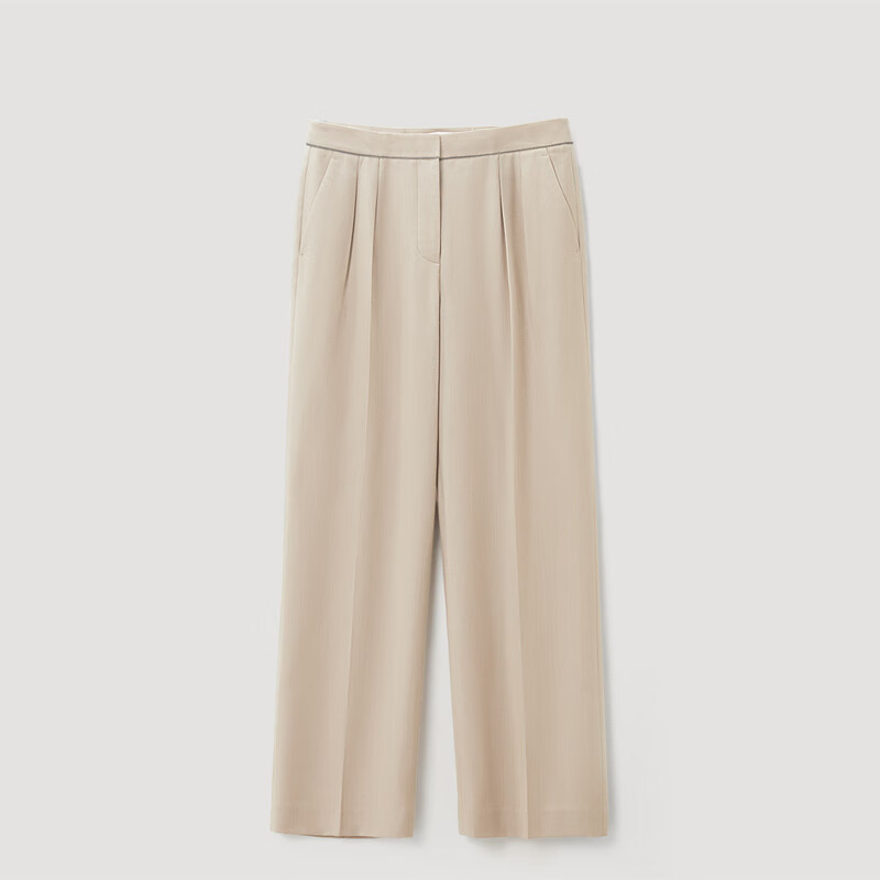 OVV秋冬热卖女装羊毛法兰绒褶饰简约通勤直筒休闲长裤 燕麦（净色）C4 M