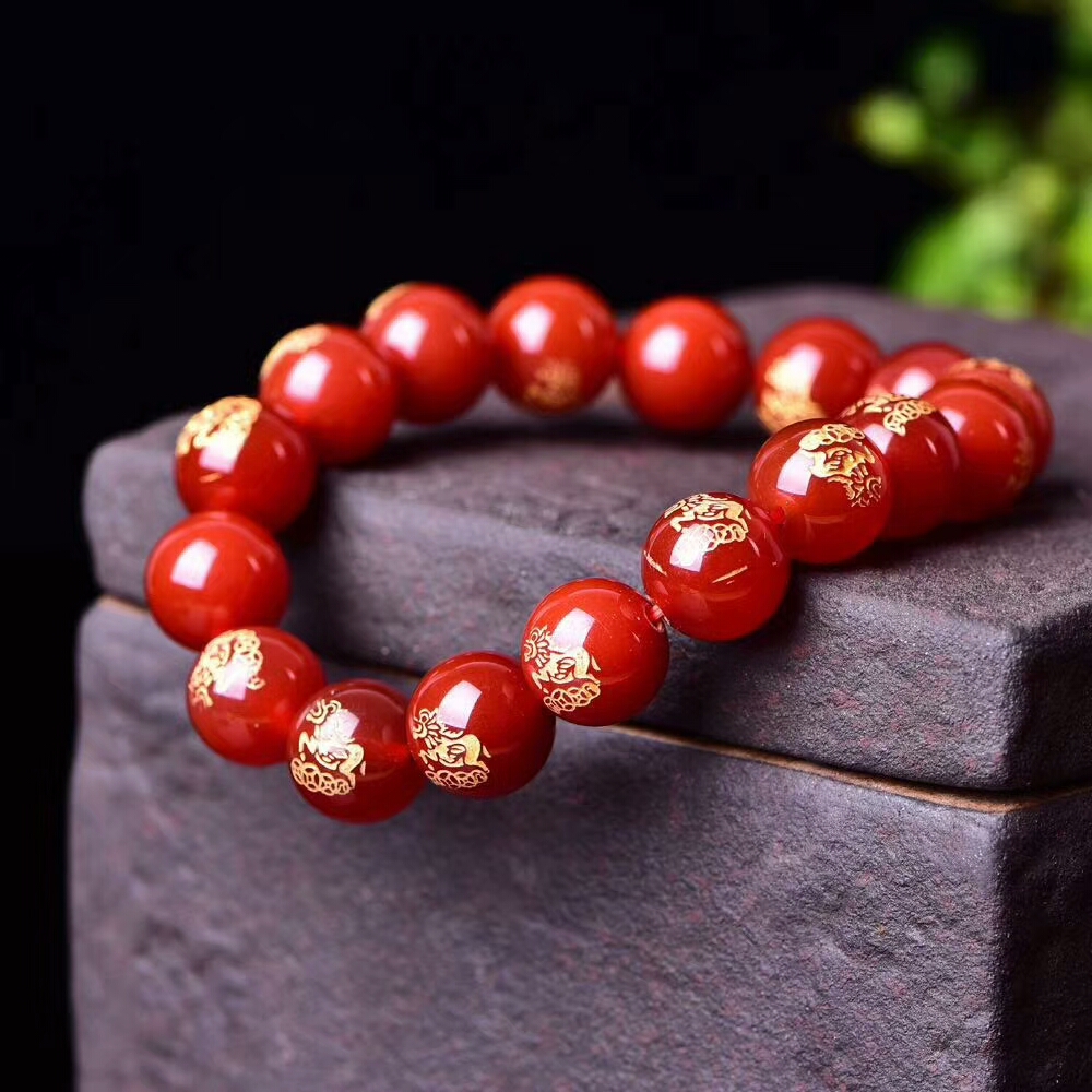 天然红玛瑙麒麟手链男款佛珠手串女水晶情侣饰品本命年转运 12mm