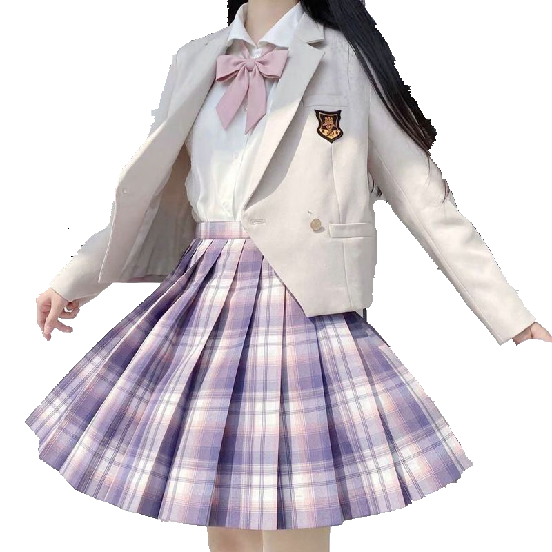 唐努烏【8件套】少女jk制服學(xué)生百褶裙襯衫校服正統(tǒng)半身學(xué)院風(fēng)傘狀裙子 芋泥蛋糕【8件套】 S 【75-90斤】