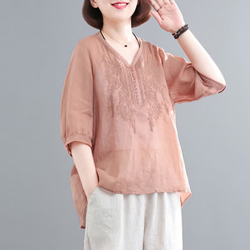套装棉麻亚麻套装女高端中年妈妈洋气 桔色单上衣 今年流行气质时尚 m