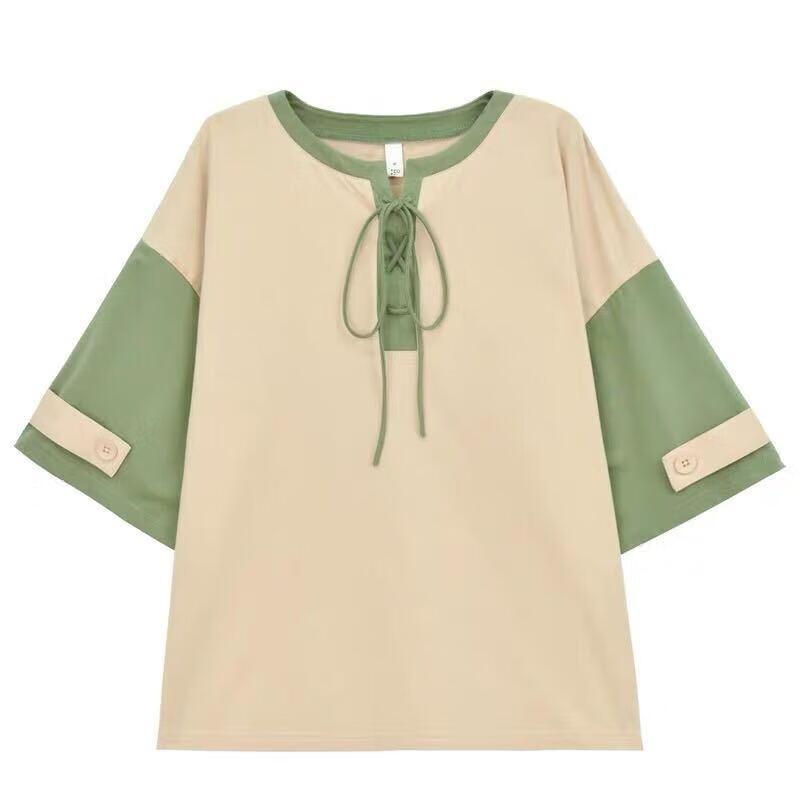 中凡智森女系心机t恤小众衣服宽松短袖女装2024夏装上衣 背带裤 上衣