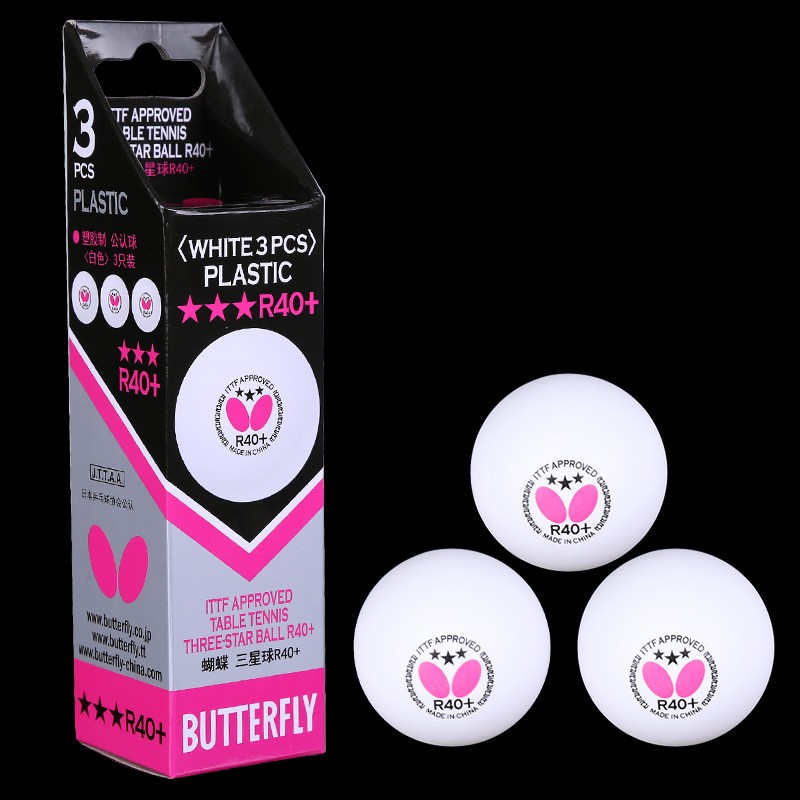 蝴蝶Butterfly三星乒乓球40+mm世乒赛3星新材料国际比赛用球 升级版R40+/白色（3只装）